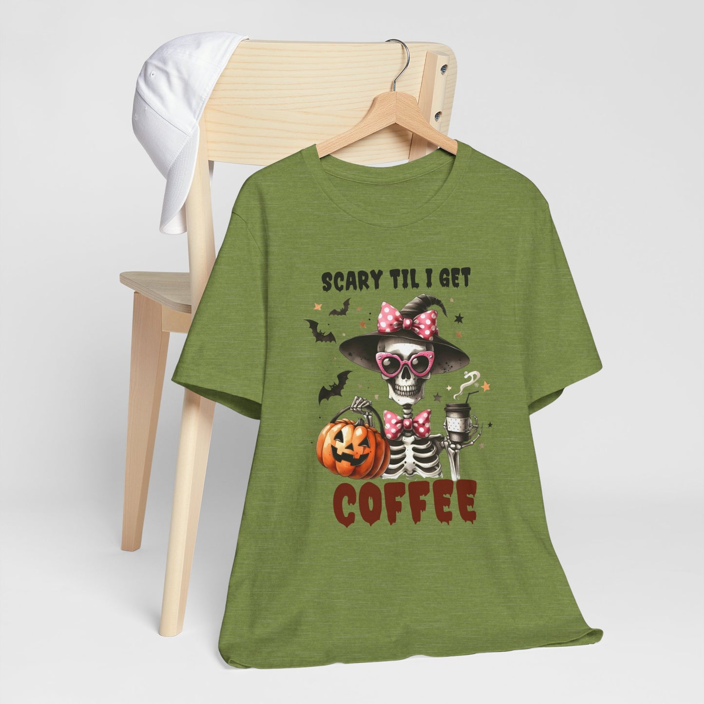 Scary Til I Get Coffee Halloween T-shirt, Happy Halloween T-shirt, Trick Or Treat T-shirt, Halloween T-shirt, Cool Halloween T-shirt, Spooky T-shirt,