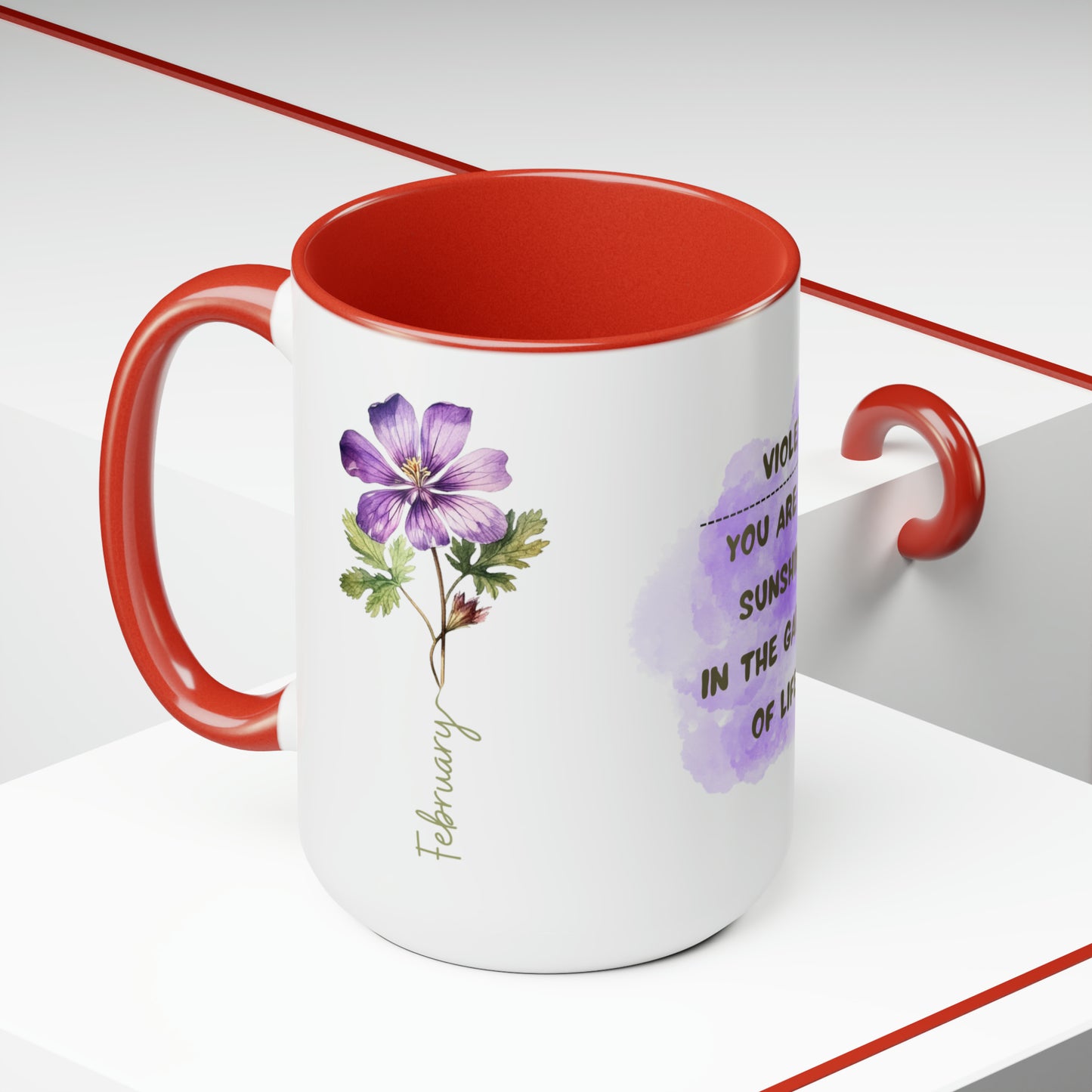 February Birth Month Flower Two-Tone Coffee Mugs, 15oz, Birthday Gift For Her.