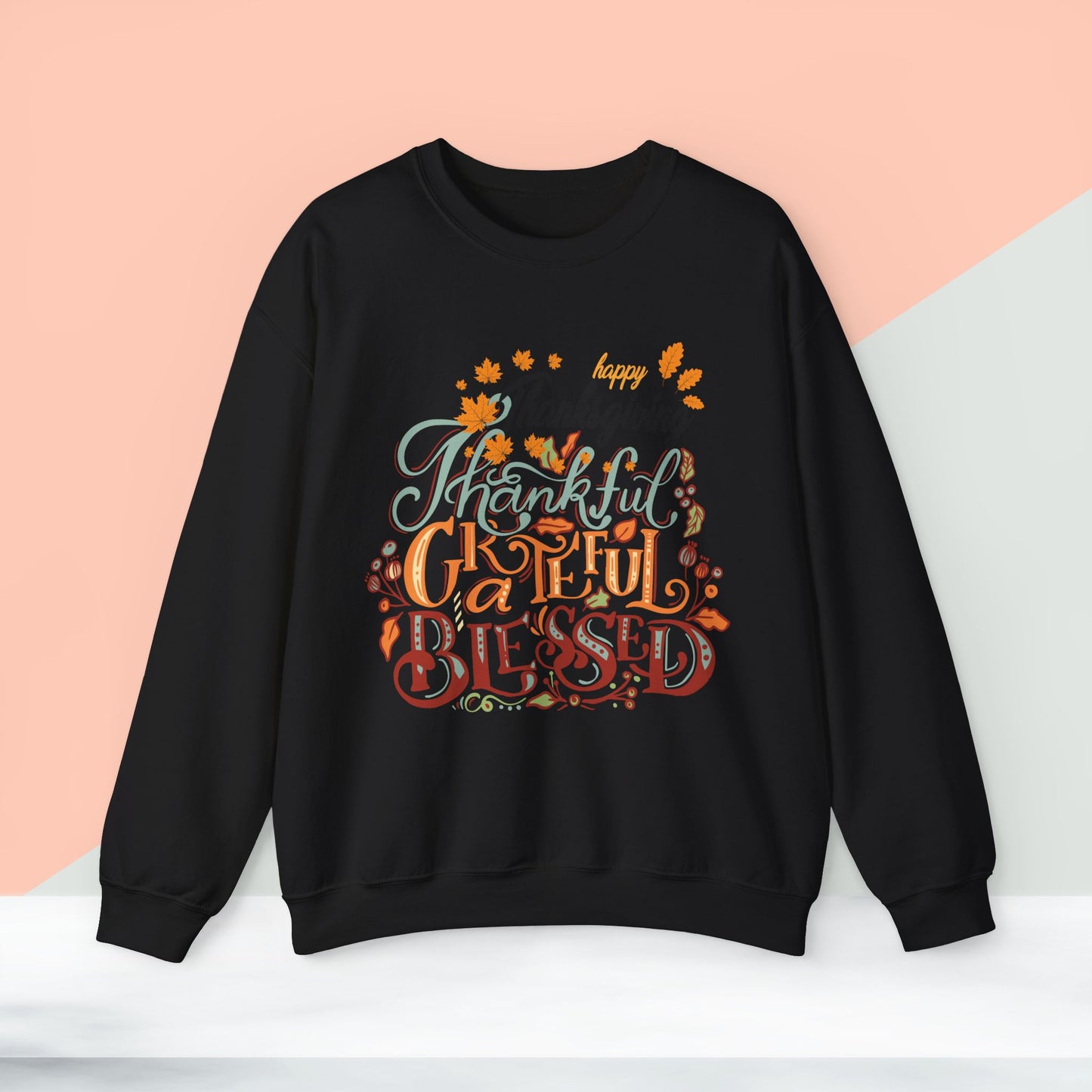 Thankful Grateful Blessed Sweatshirt, HappyThanksgiving Sweatshirt - Unisex Heavy Blend, Happy Thanksgiving2024 Sweatshirt, Thanksgiving Gift, Festive Sweatshirt.