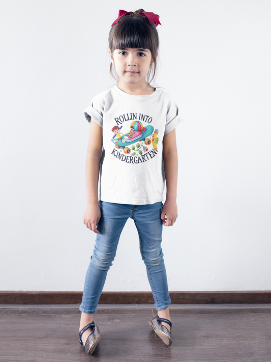 Rolling Into Kindergarten Back To School Kids Heavy Cotton™ Tee, Back to school Kids Shirt, 1st Day Of School Shirt, Back To School Cotton T-Shirt.